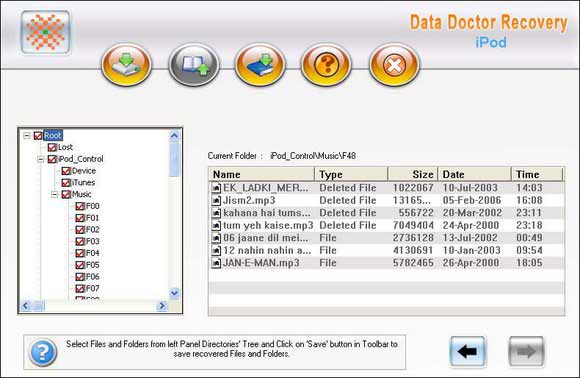 Screenshot of iPod File Restoration Tool
