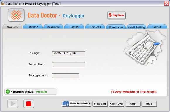 Screenshot of Keylogger Screen Capture Software