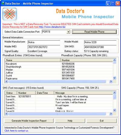 Mobile Phone Analyzer screen shot