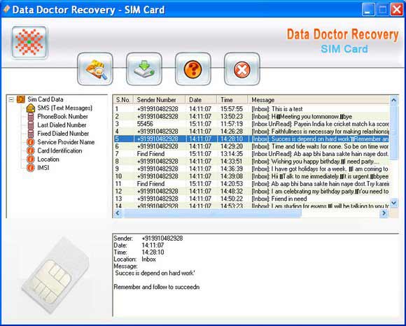 SIM Card Text Messages Recovery Tool screen shot