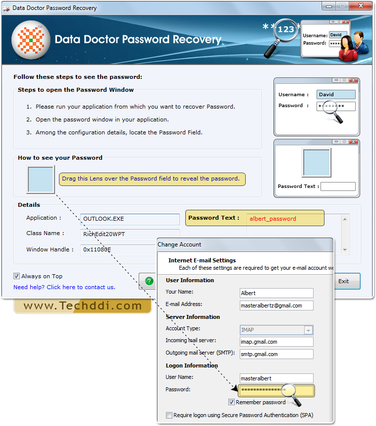 Password retrieval by Password Recovery Software