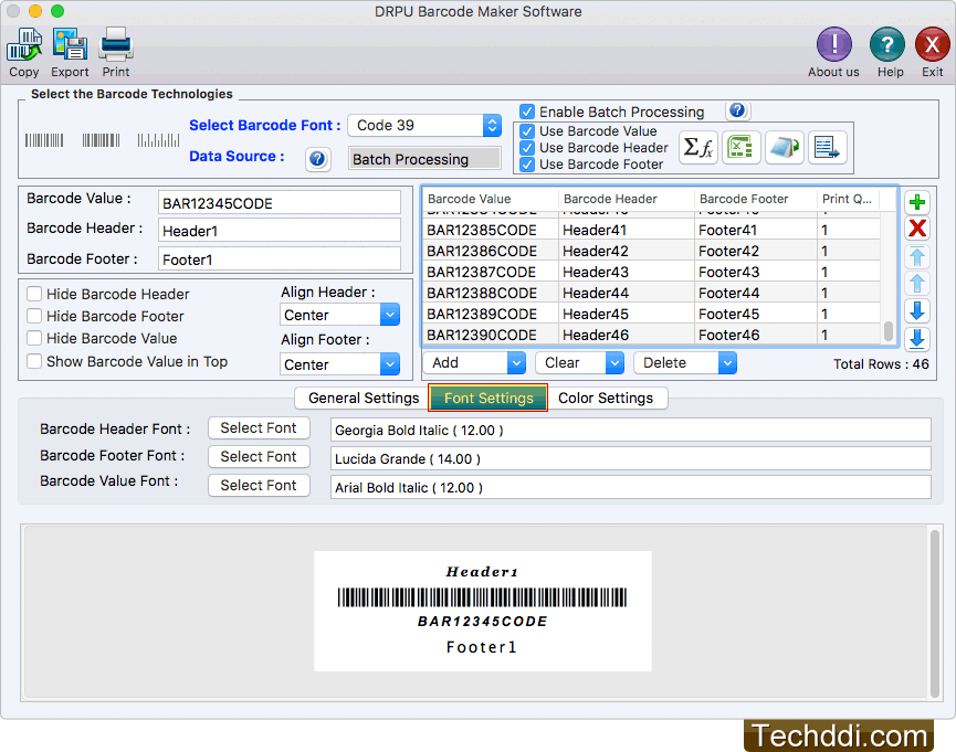 Font Settings Barcode Label Maker Software (for MAC Machines)