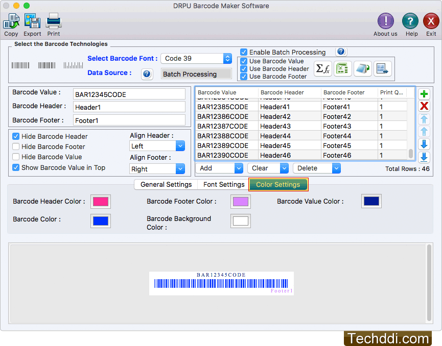 Color Settings Barcode Label Maker Software (for MAC Machines)