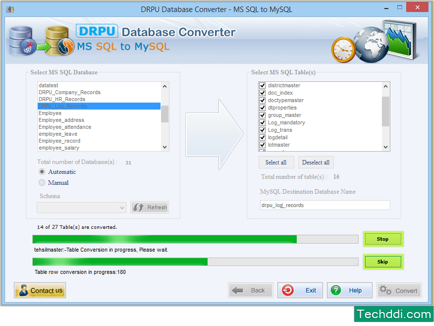 MS SQL to MySQL Database conversion process is going on