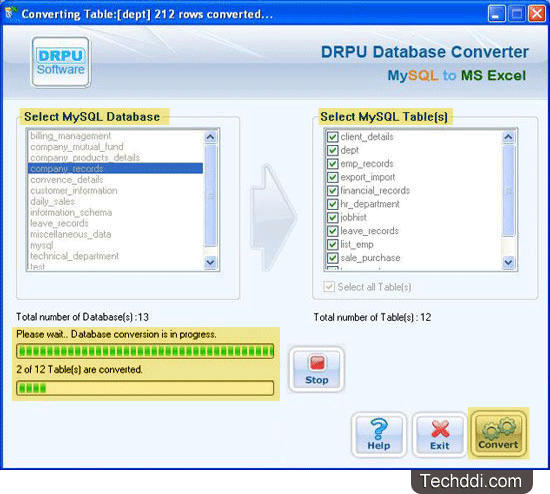 MySQL to MS Excel Database Converter