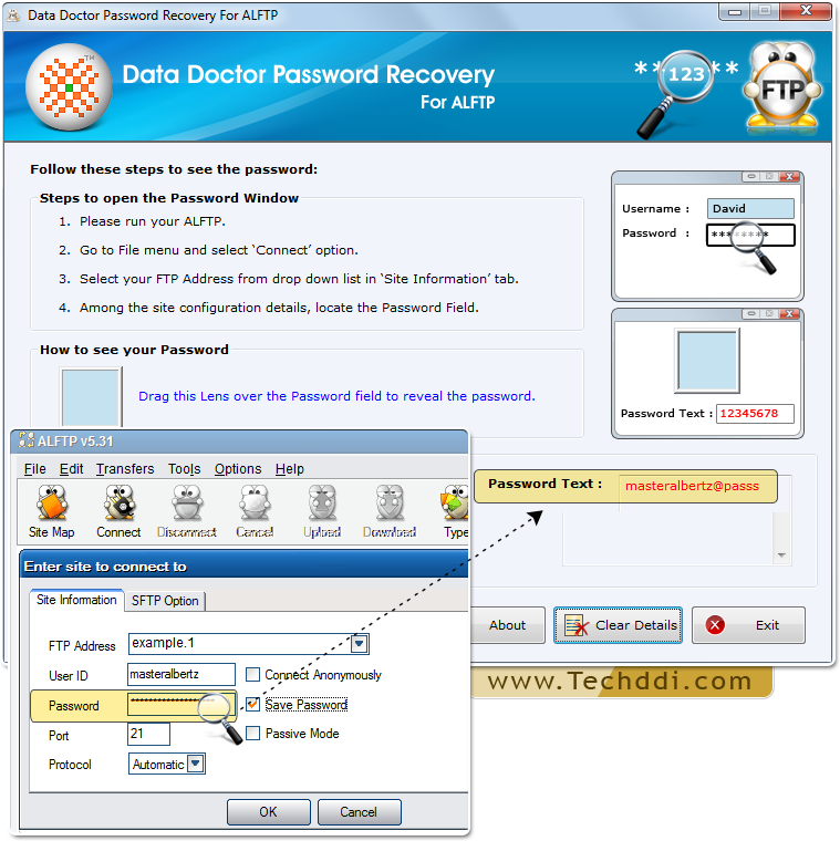 Drag lens over the password field Drag lens over the password field