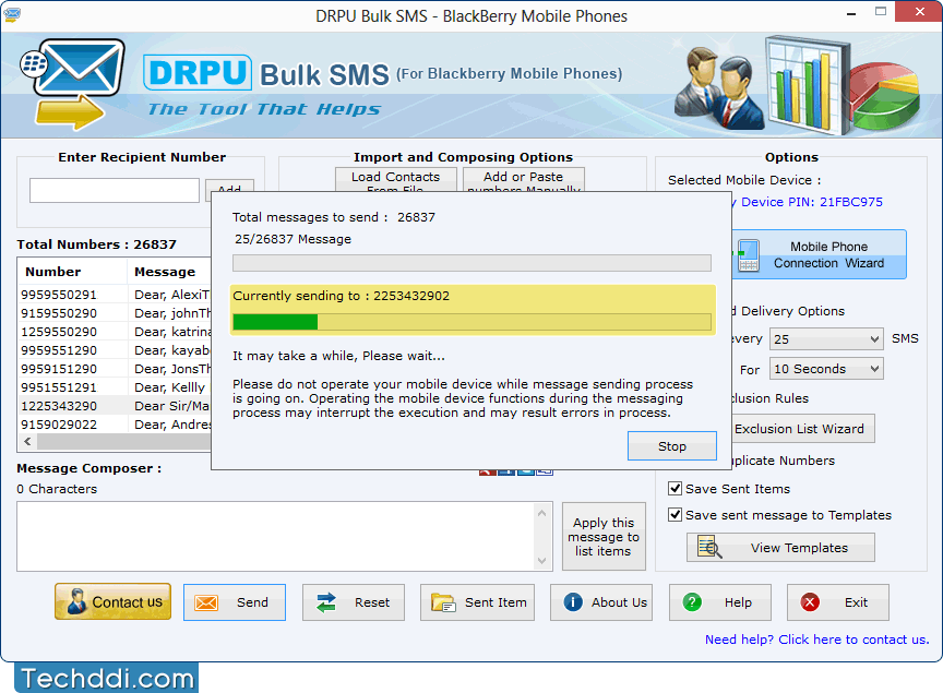 SMS sending process is going on