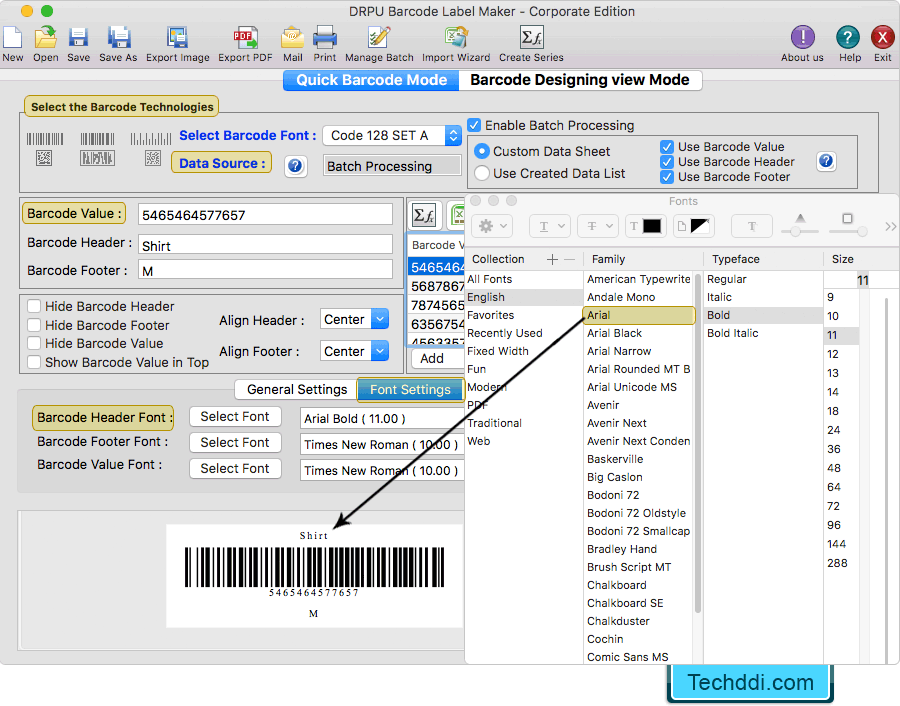 Font Settings Barcode Label Maker Software (for MAC Machines)