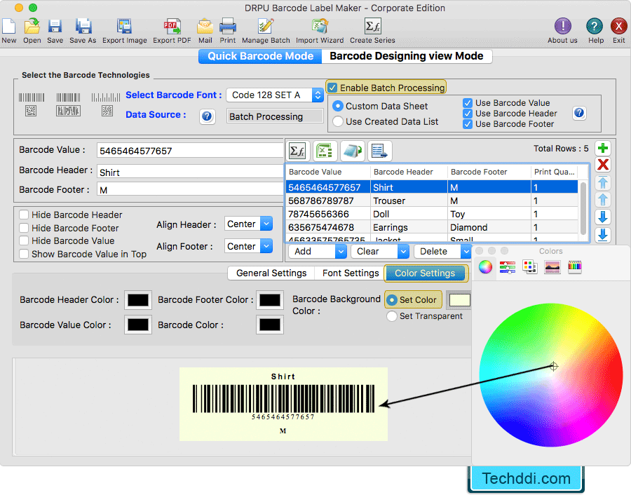 Color Settings Barcode Label Maker Software (for MAC Machines)