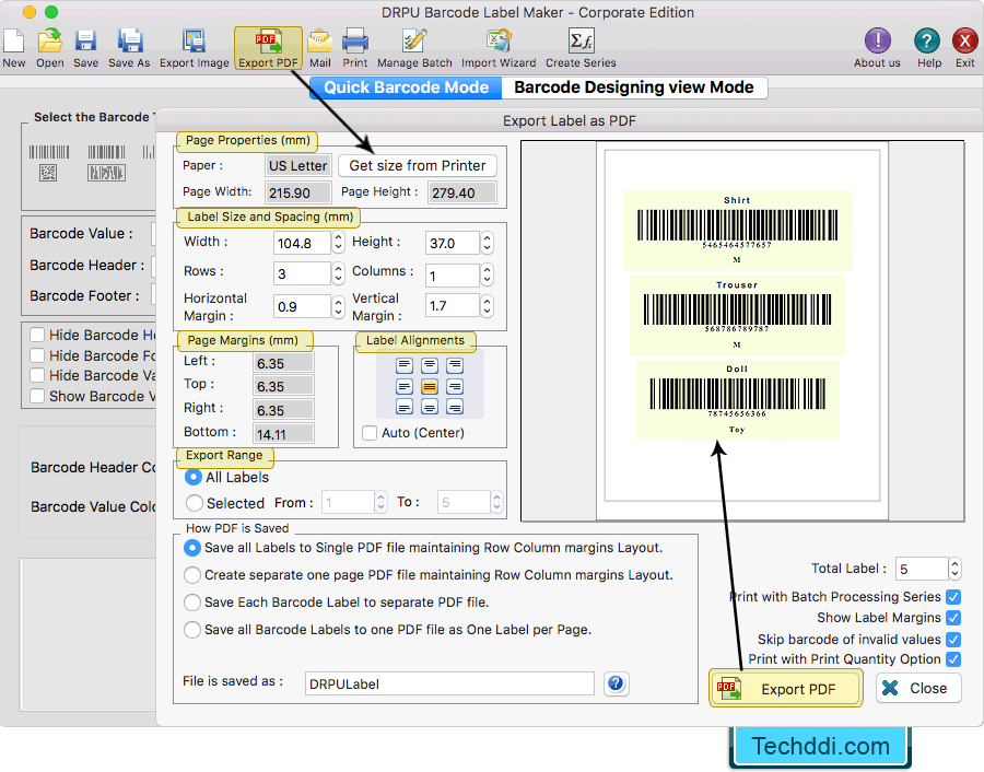 Export Label as PDF Barcode Label Maker Software (for MAC Machines)