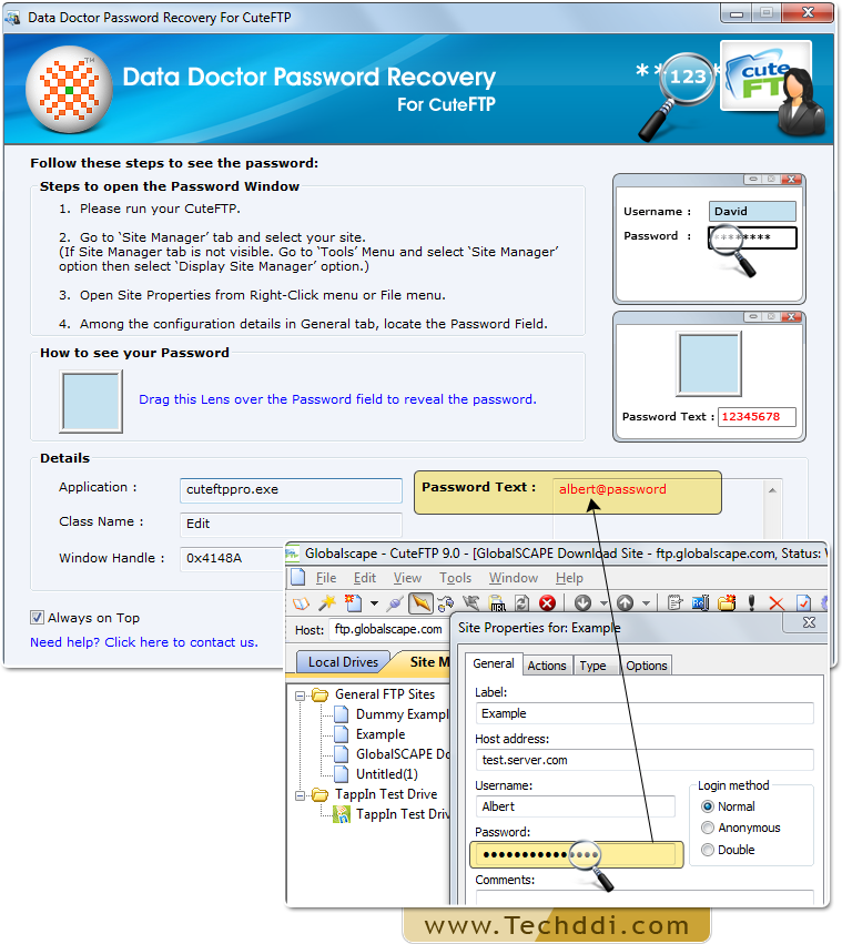 Drag lens over the password field