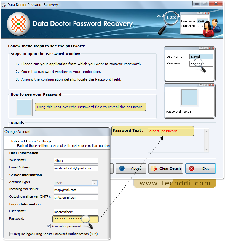 Trascinare il target sul campo della password