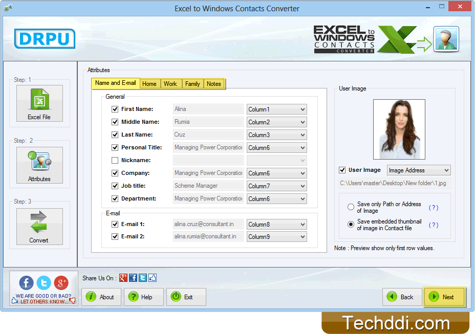 Select various contact fields