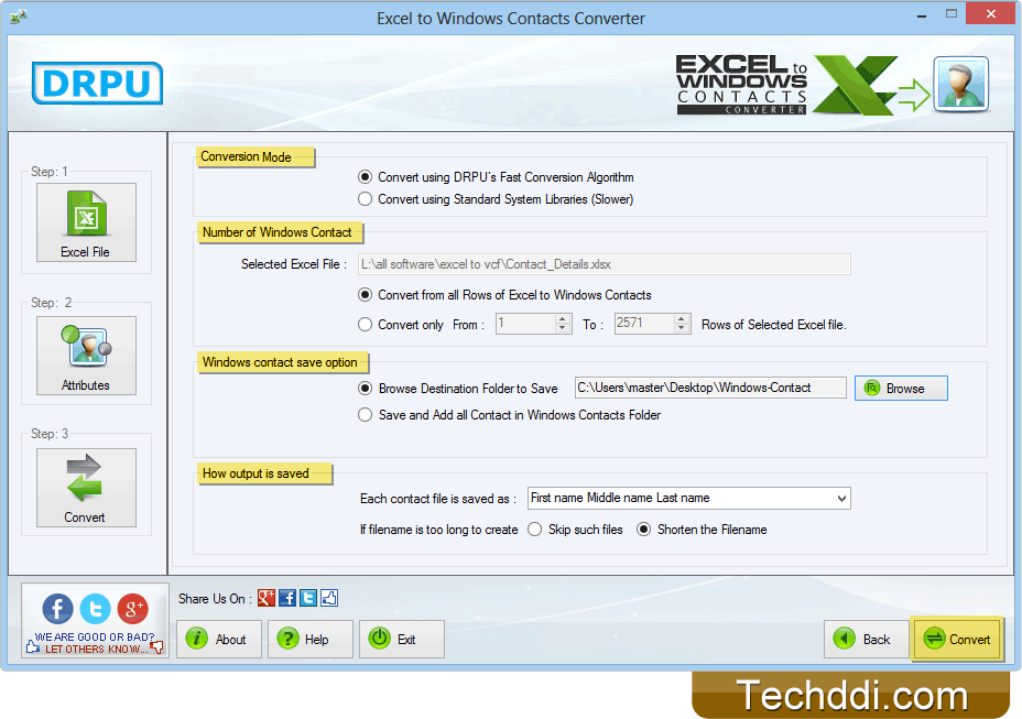 Select various conversion settings