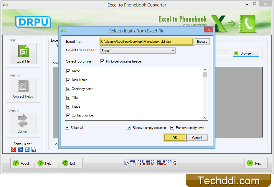 Select excel sheet