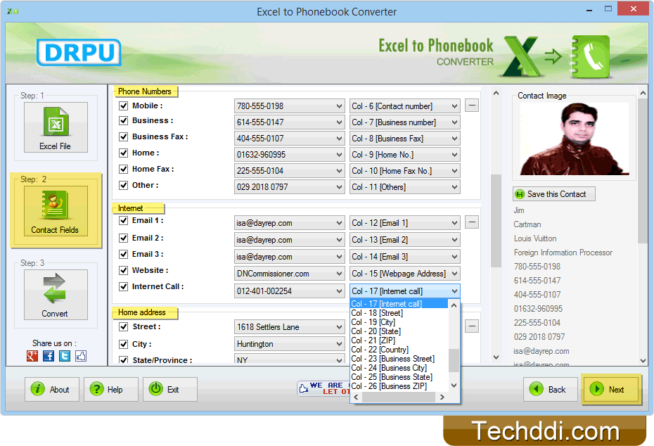 Select various contacts fields