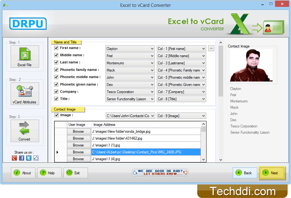 Select various vCard attributes