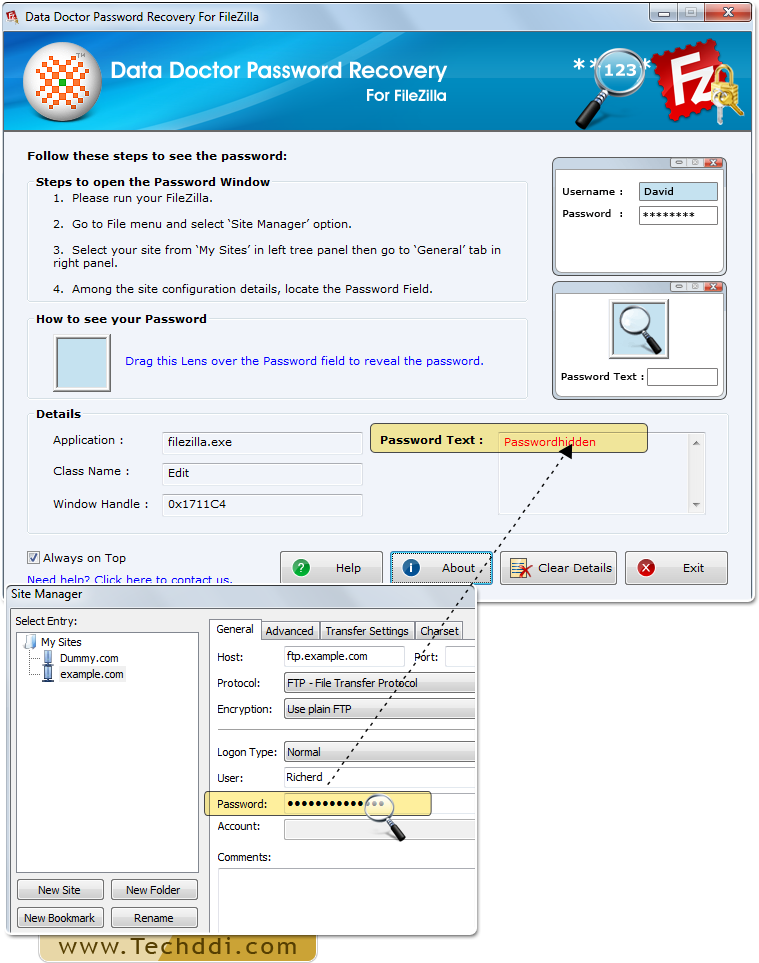 Drag lens over the password field