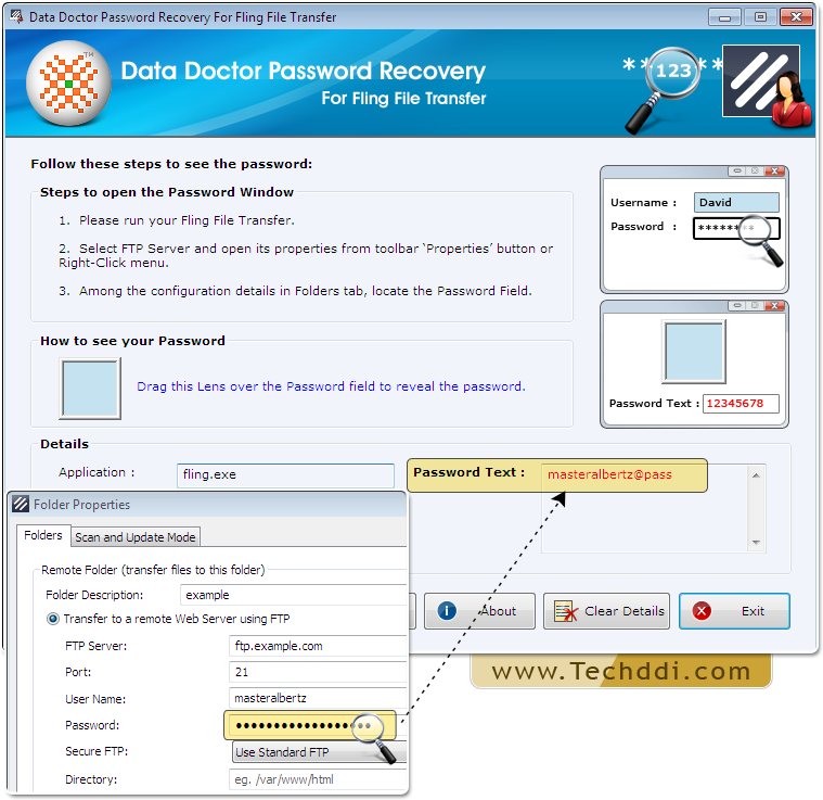 Drag lens over the password field Drag lens over the password field
