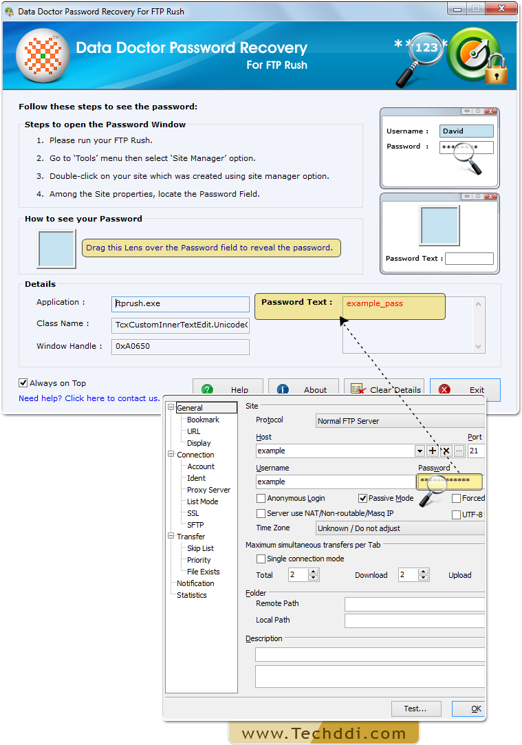 Drag lens over the password field to recover password