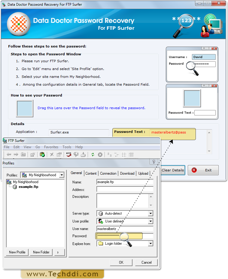 Drag lens over the password field Drag lens over the password field
