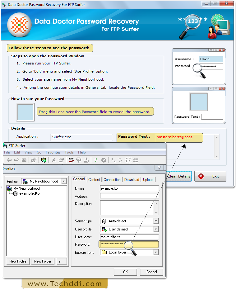 Recovery of password using Password Recovery For FTP Surfer Password Recovery Software For FTP Surfer