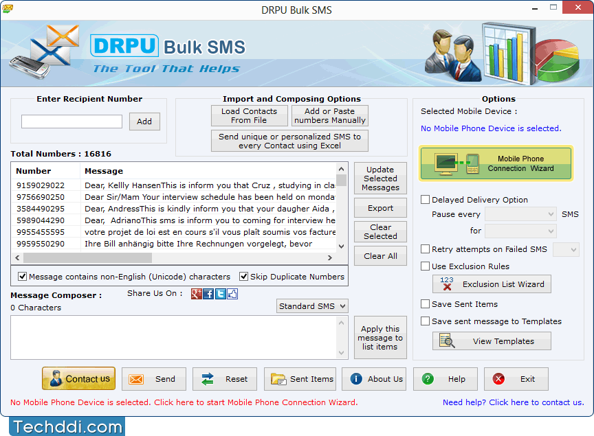 Bulk SMS Software for GSM Mobile Phones Screenshot
