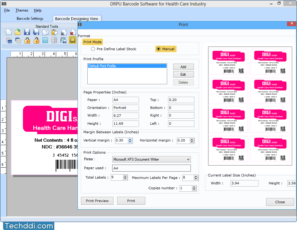 Print Settings Barcode Software for Healthcare Industry