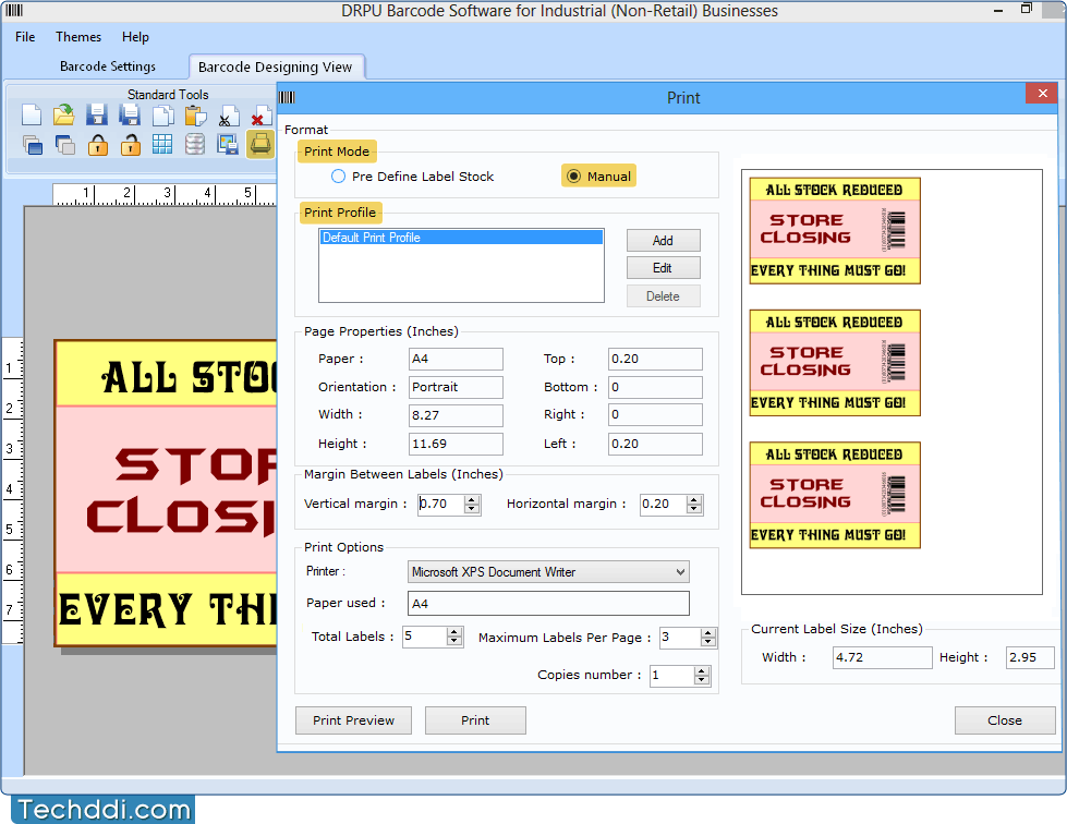 Print Settings using Manual Mode Barcode Software for Industrial Manufacturing and Warehousing