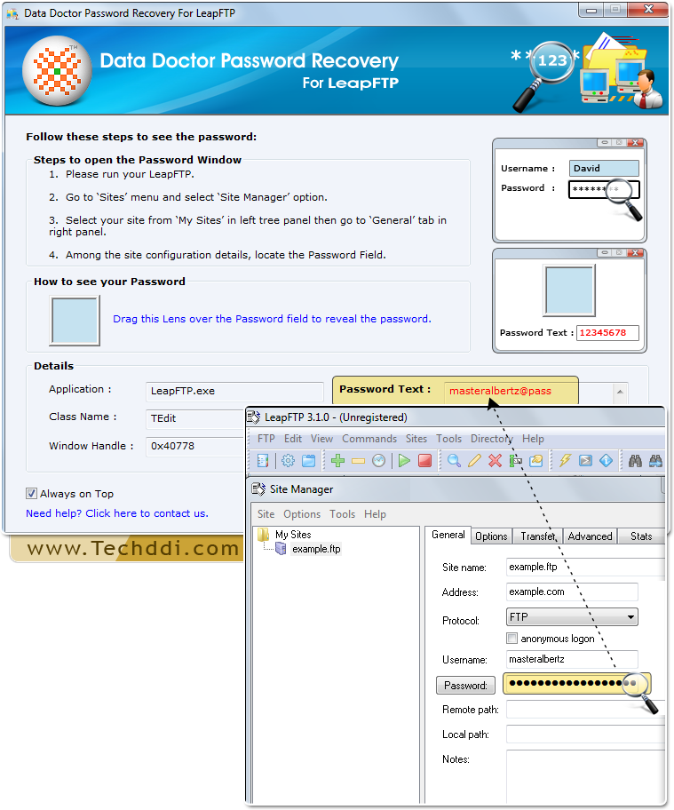 Drag lens over the password field