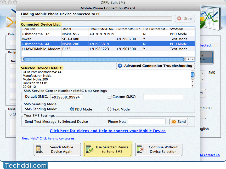 Mobile Phone Connection Wizard MAC Bulk SMS Software for GSM Phones