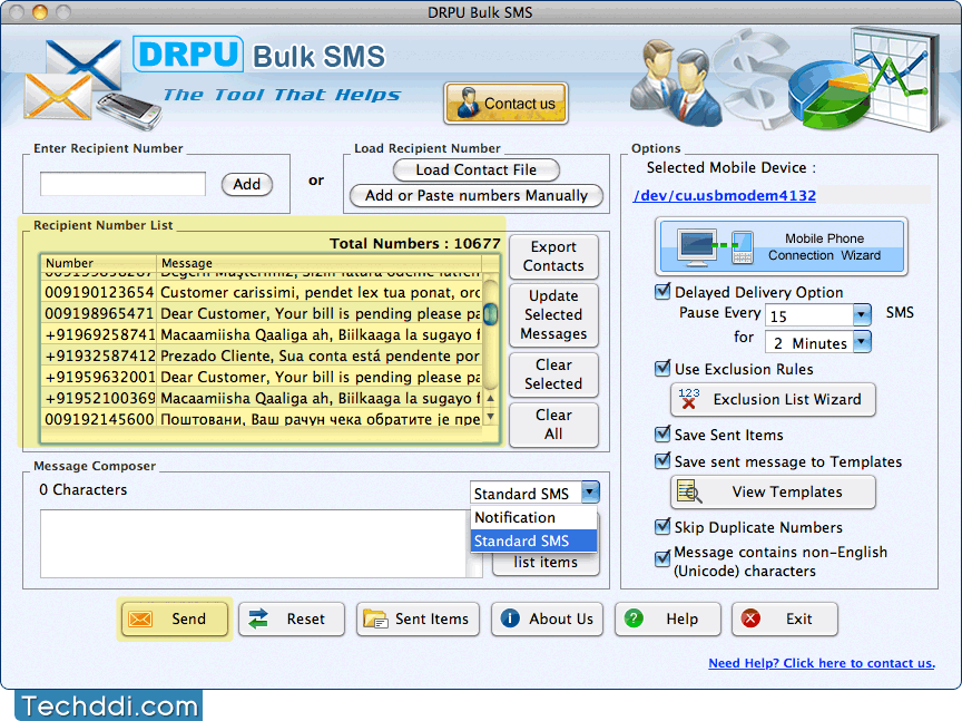 Load Recipient Number MAC Bulk SMS Software for GSM Phones