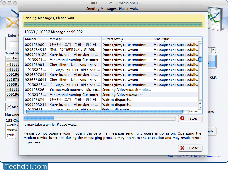 Sending Messages Mac Bulk SMS Software - Professional