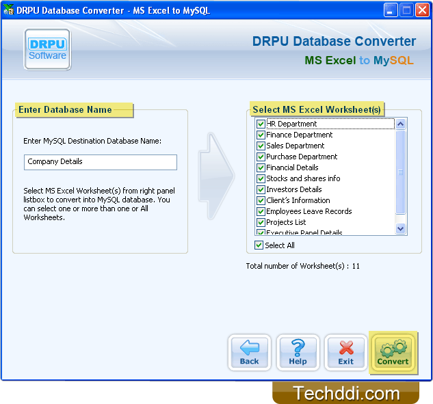 Enter MySQL destination database name