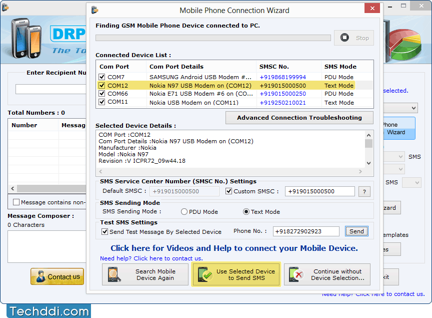 Use Selected Device to Send SMS