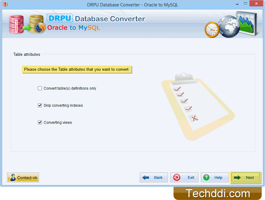 Choose the table attributes