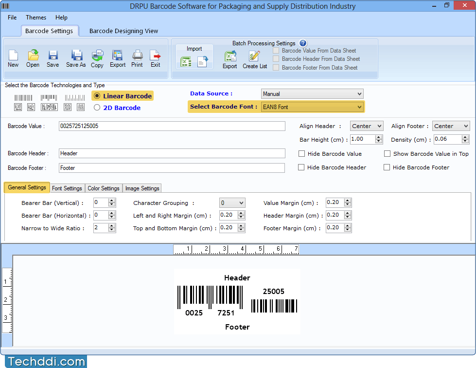 General Settings Barcode Software for Packaging Supply and Distribution Industry