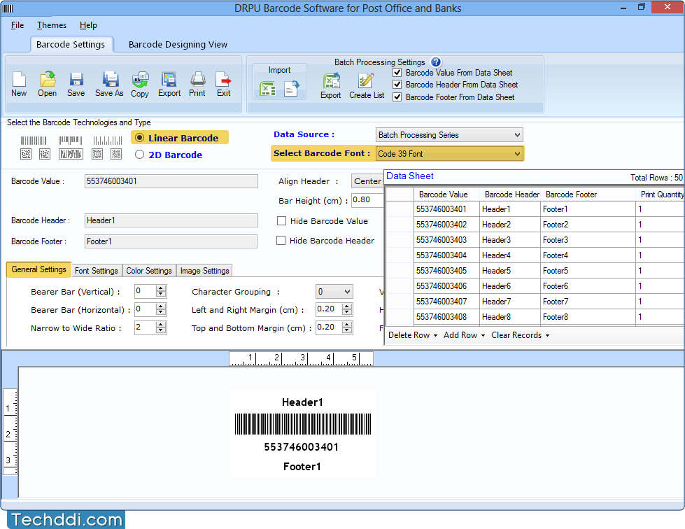 Barcode Settings Barcode Software for Post Office and Bank