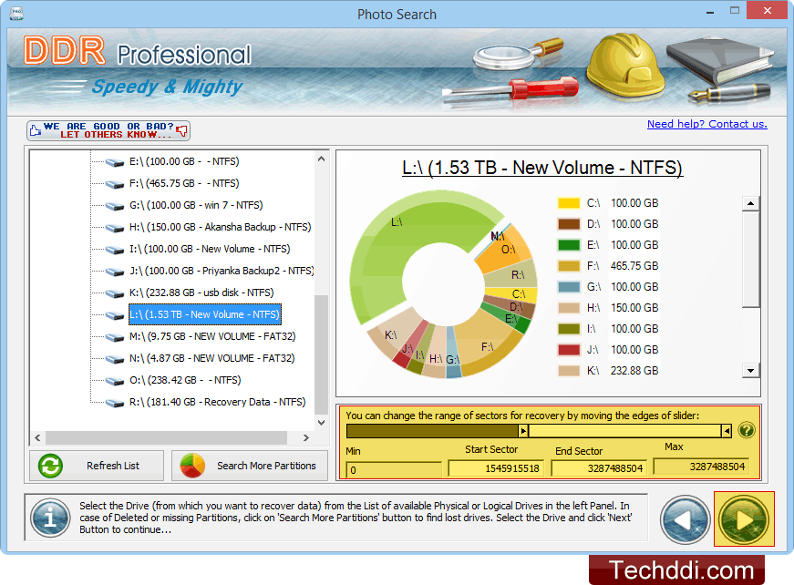 Establecer el rango de sectores