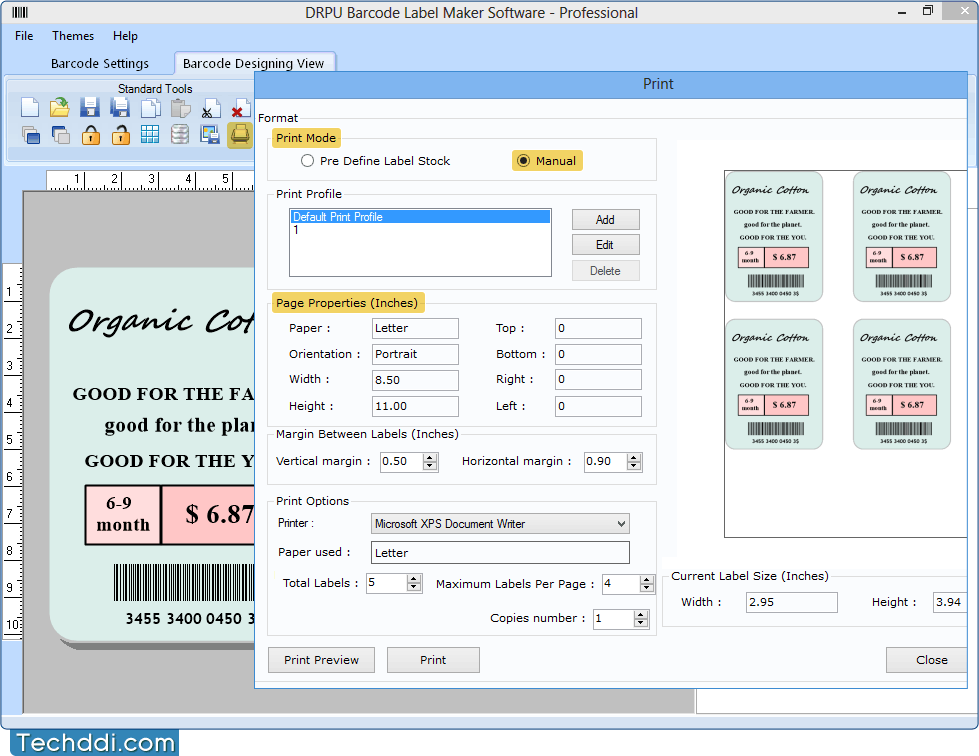 Print Settings Barcode Label Maker - Professional