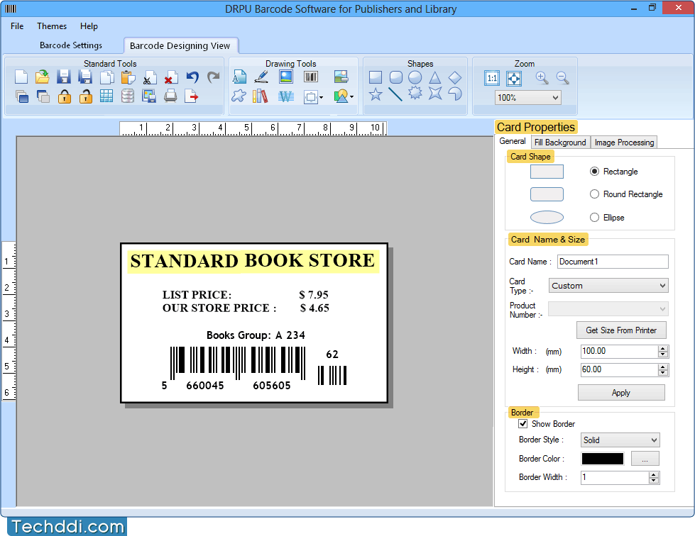 Card Properties Barcode Software for Publisher and Library