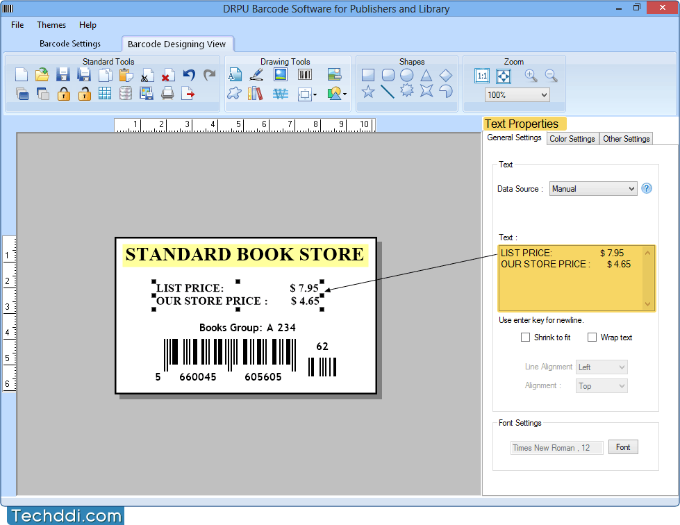 Text Properties Barcode Software for Publisher and Library