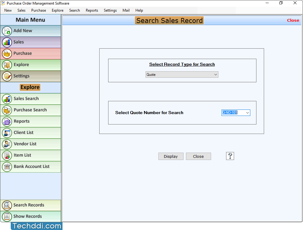 Search Sales Record Search Sales Record