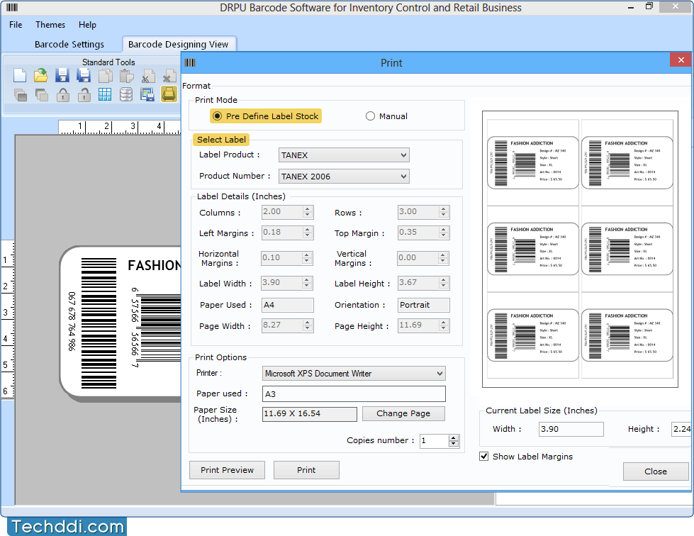 Print Settings Barcode Generator for Inventory Control