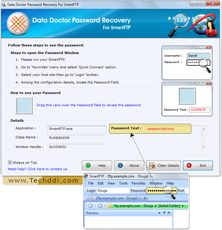 Drag lens over the password field