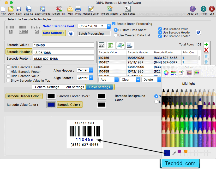 Color Settings Barcode Label Maker Software (for MAC Machines)
