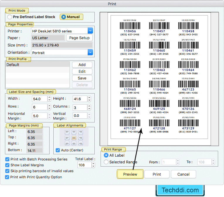 Print Settings Barcode Label Maker Software (for MAC Machines)