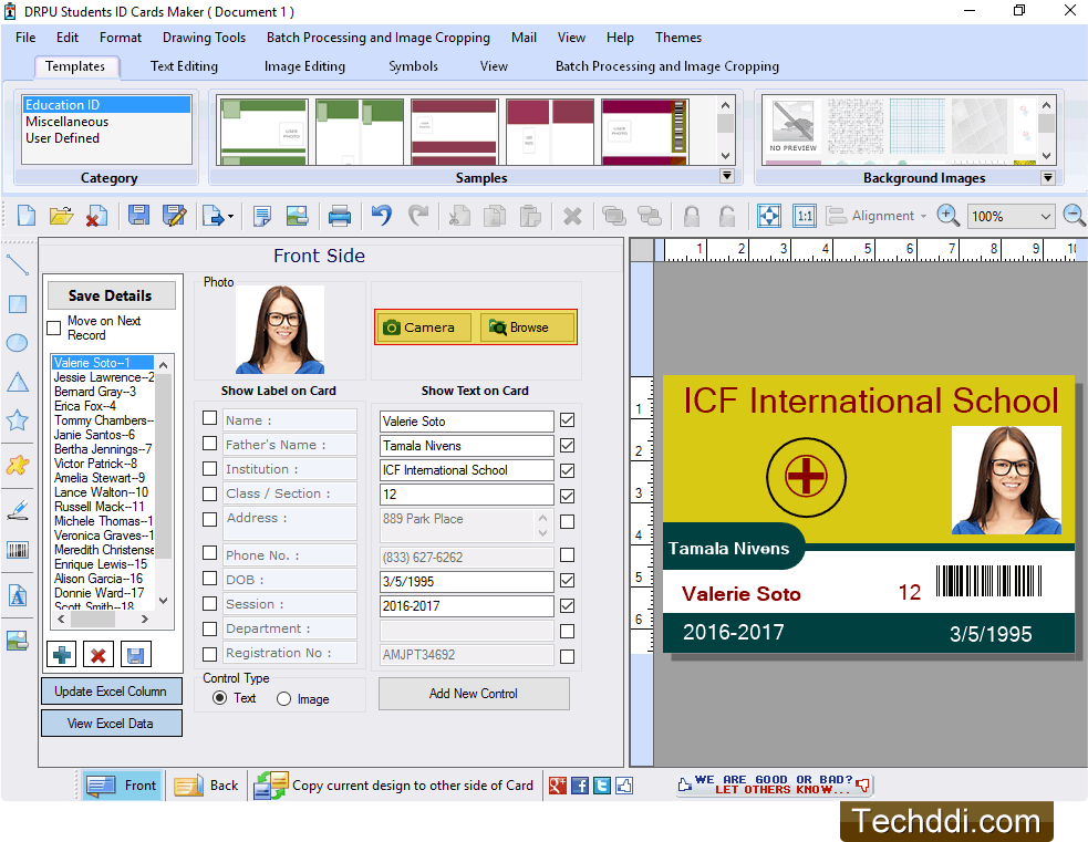 Student ID Cards Maker Software Screenshots to generate list of student ID cards
