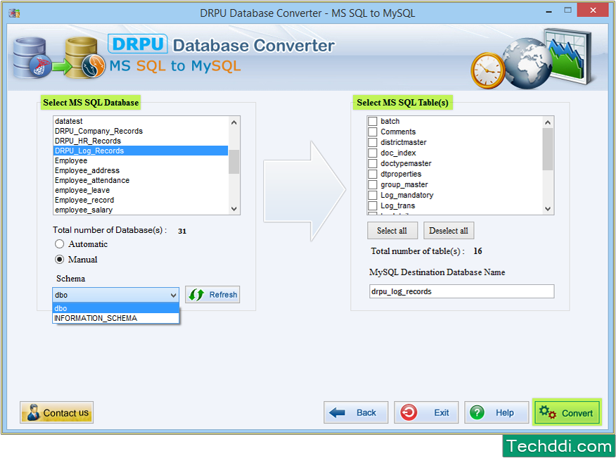 DB schema manual option