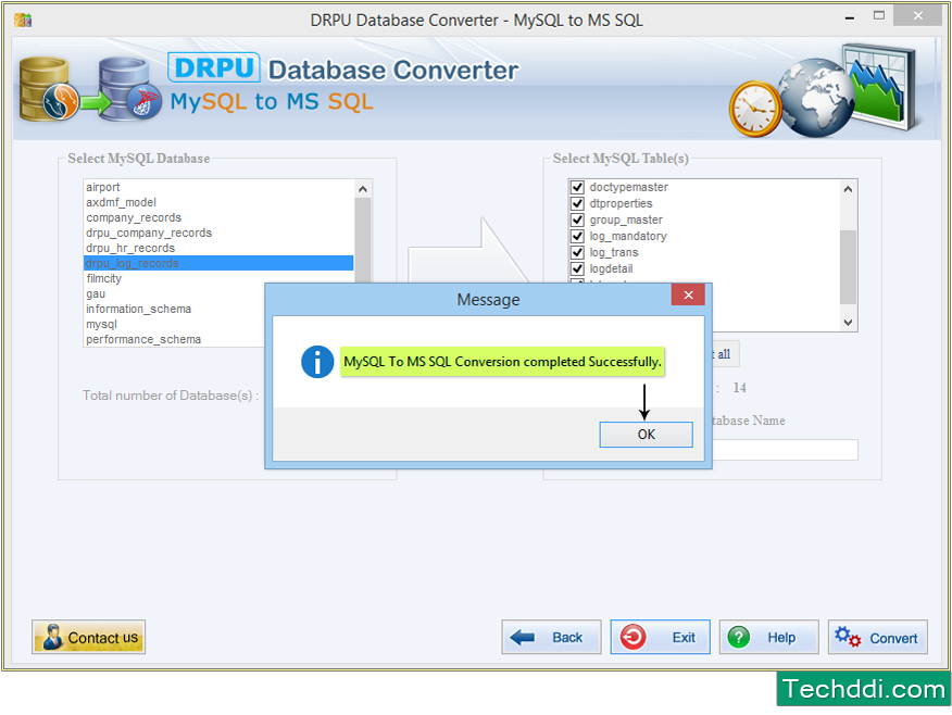 MySQL에서 MS SQL 로의 변환이 성공적으로 완료되었습니다.